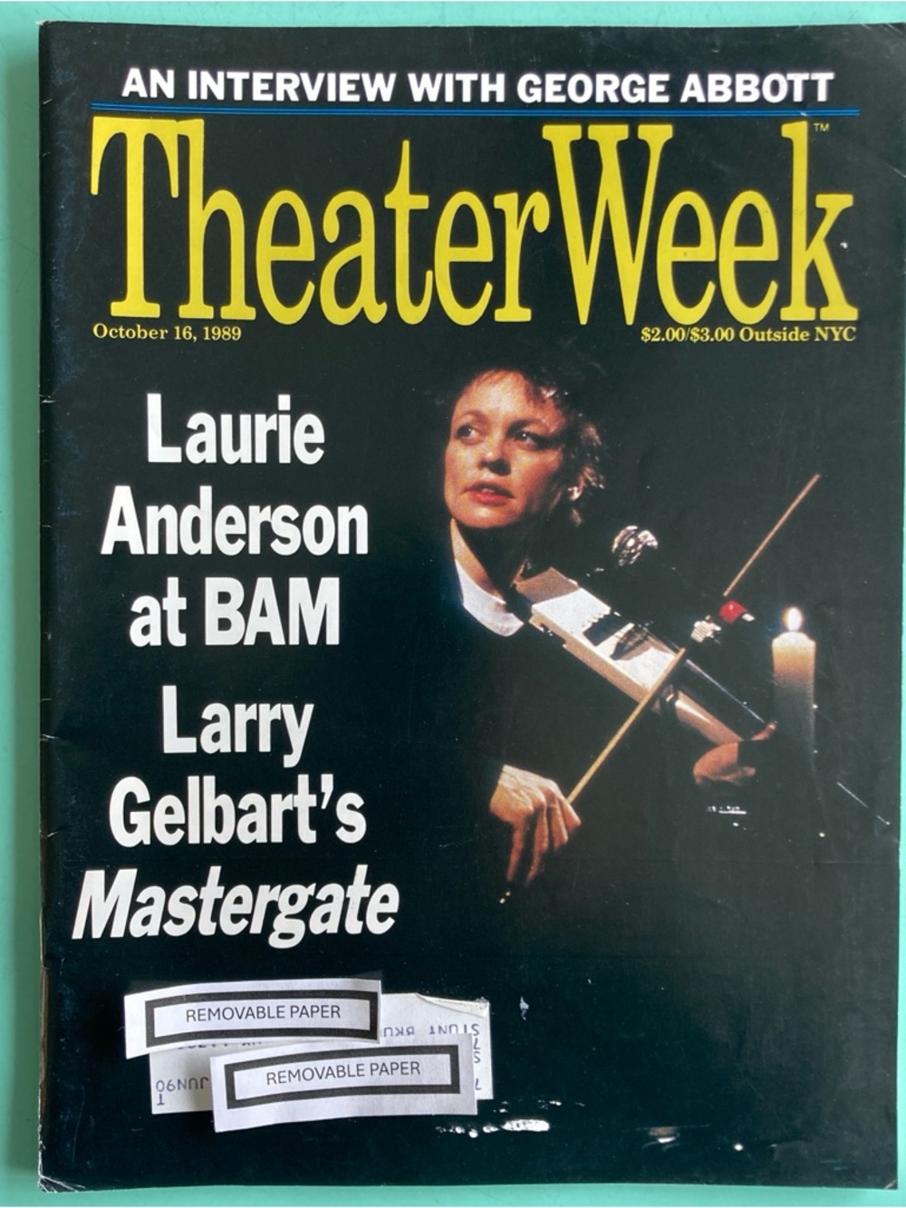 Laurie Anderson George Abbott Theater Week Magazine October 16 1989 Label Attach